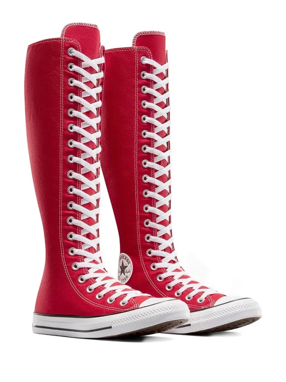Converse Red Knee-High Lace-Up Canvas Boots with White Laces